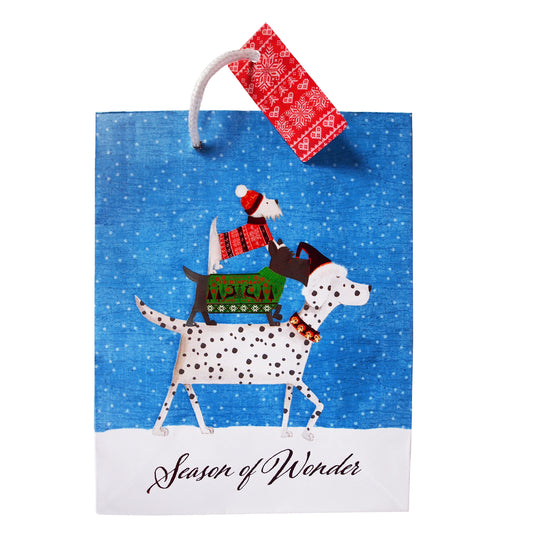 Reusable Eco Friendly Christmas Shopping/Gift Bag Medium - Season of Wonder Stacked Doggies - LEAGUE OF CRAFTY CANINES