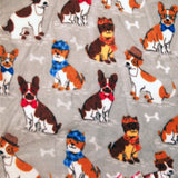 Reversible, 2-Sided Fleece Stroller/Crate Dog Blanket : Gray, w. Dogs and Red Plaid back  26" x 26" - LEAGUE OF CRAFTY CANINES