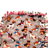 Reversible, 2-Sided Fleece Stroller/Crate Dog Blanket : Gray, w. Dogs and Red Plaid back  26" x 26" - LEAGUE OF CRAFTY CANINES