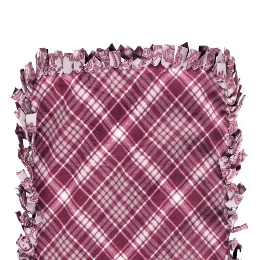 Reversible, 2-Sided Fleece Stroller/Crate Dog Blanket : Burgundy + Gray, Paisley w. matching Plaid back 24" x 28" - LEAGUE OF CRAFTY CANINES