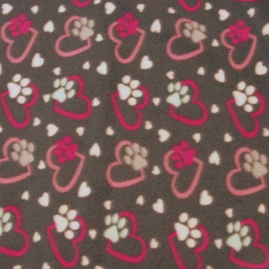 Reversible, 2-Sided Fleece Stroller/Crate Dog Blanket : Gray + Pink, Hearts and Paws w. Light Pink back 27" x 32" - LEAGUE OF CRAFTY CANINES