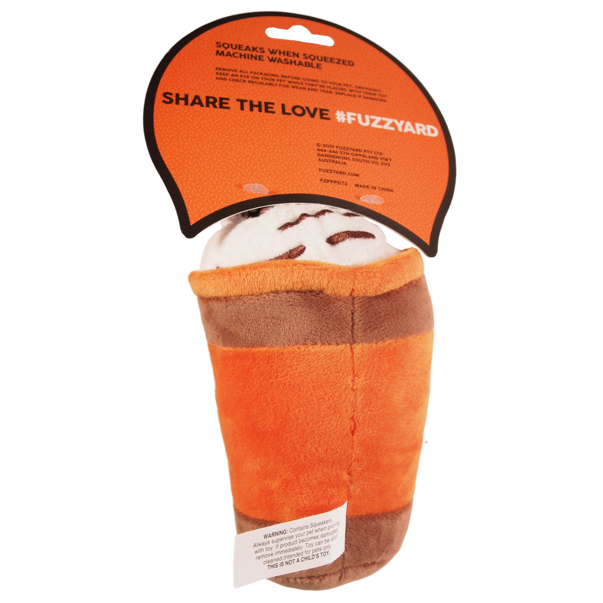 Thanksgiving Fall Pumpkin Spice Puppuccino plush dog toy - Orange & Brown - LEAGUE OF CRAFTY CANINES