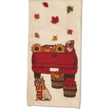 Frenchie Dog Tea Towel  - Fall Leaves and Dogs  - Thanksgiving Kitchen Towel - LEAGUE OF CRAFTY CANINES