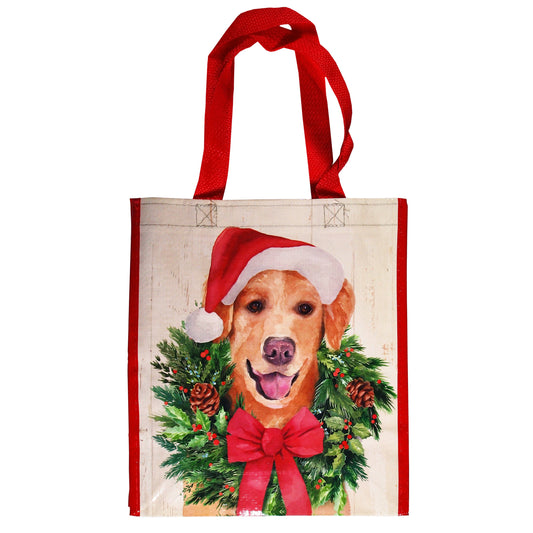 Small Reusable Eco Friendly Christmas Shopping/Gift Bag - Golden Retriever Santa - dogs - LEAGUE OF CRAFTY CANINES