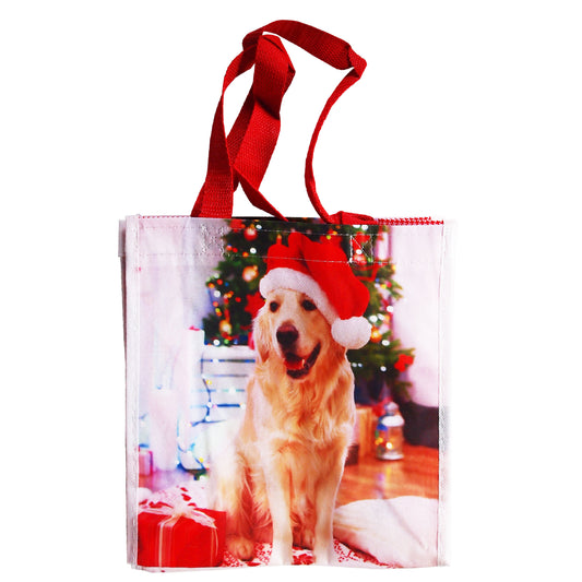 Small Sized Christmas Gift Bag : Golden Retriever In A Santa Hat - holiday gift giving - LEAGUE OF CRAFTY CANINES