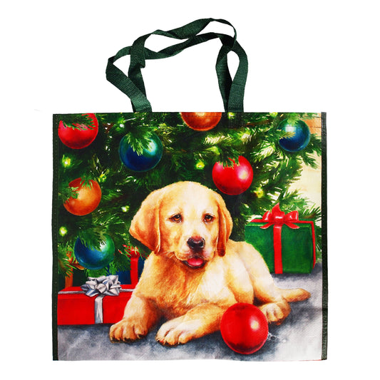 Reusable Eco Friendly Shopping/Gift Bag - Puppy Under the Christmas Tree - LEAGUE OF CRAFTY CANINES