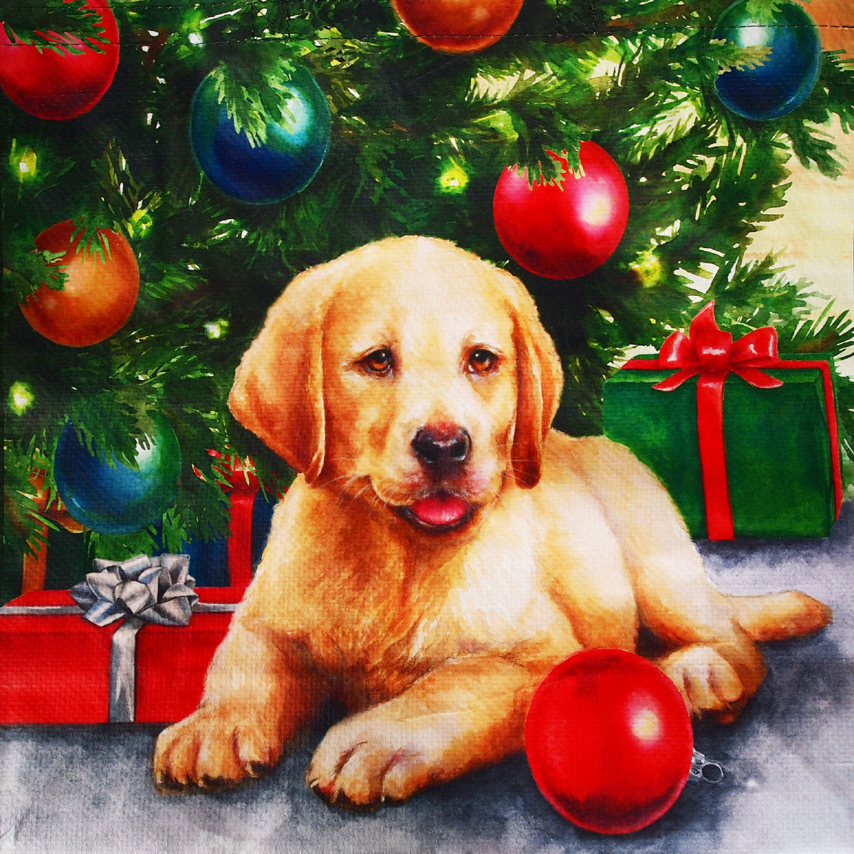 Reusable Eco Friendly Shopping/Gift Bag - Puppy Under the Christmas Tree - LEAGUE OF CRAFTY CANINES