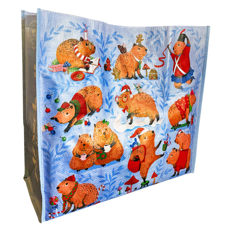 Eco Friendly Capybara Christmas Shopping / Gift Bag - analog holiday bag