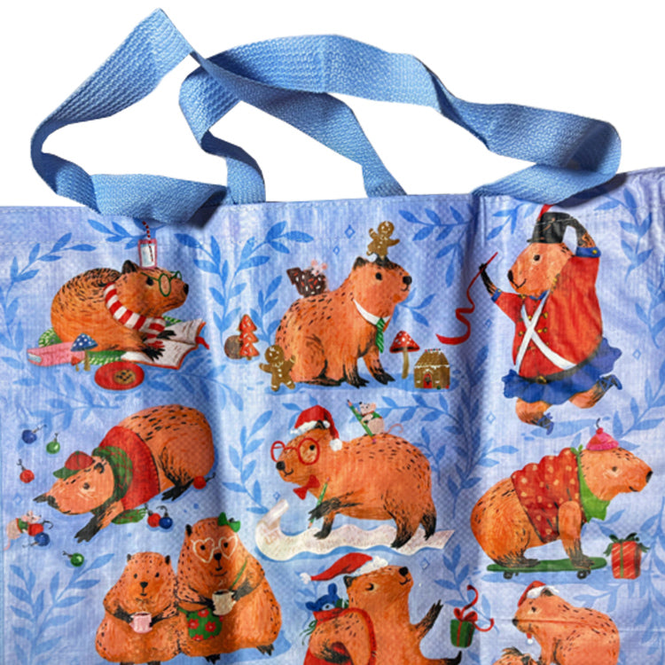 Eco Friendly Capybara Christmas Shopping / Gift Bag - analog holiday bag
