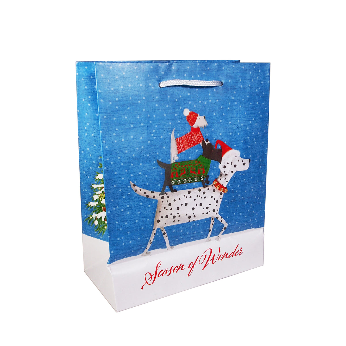 Reusable Eco Friendly Christmas Shopping/Gift Bag Medium - Season of Wonder Stacked Doggies - LEAGUE OF CRAFTY CANINES