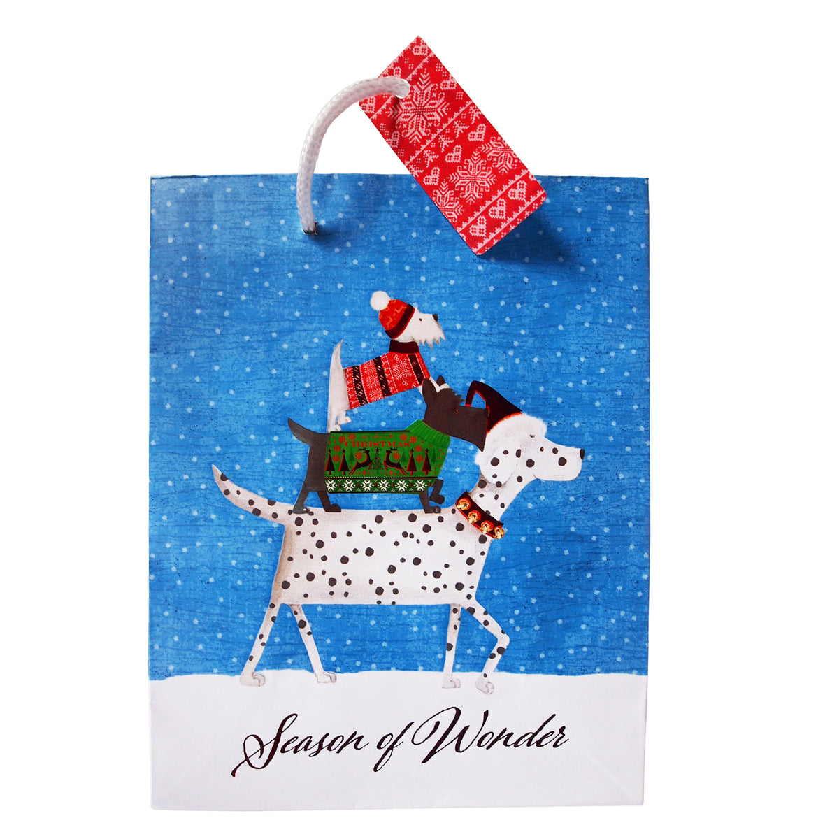 Reusable Eco Friendly Christmas Shopping/Gift Bag Medium - Season of Wonder Stacked Doggies - LEAGUE OF CRAFTY CANINES