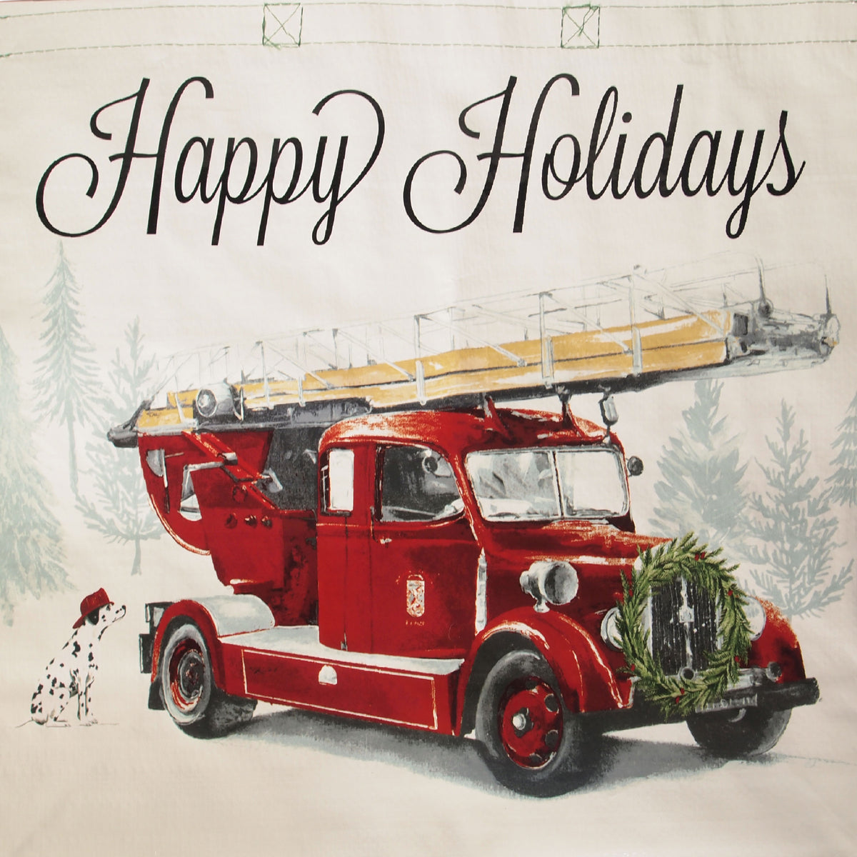 Reusable Eco Friendly Christmas Shopping/Gift Bag Medium - Happy Holidays Fire Truck Dog - LEAGUE OF CRAFTY CANINES