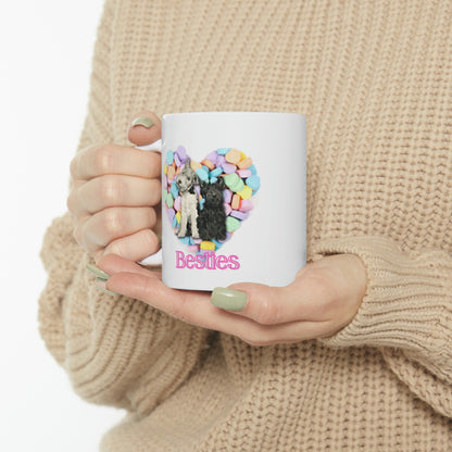 Valentine Hearts "Besties" Mug, Cute Dogs and Candy Hearts Ceramic Mug 11oz Galentine's Day Gift