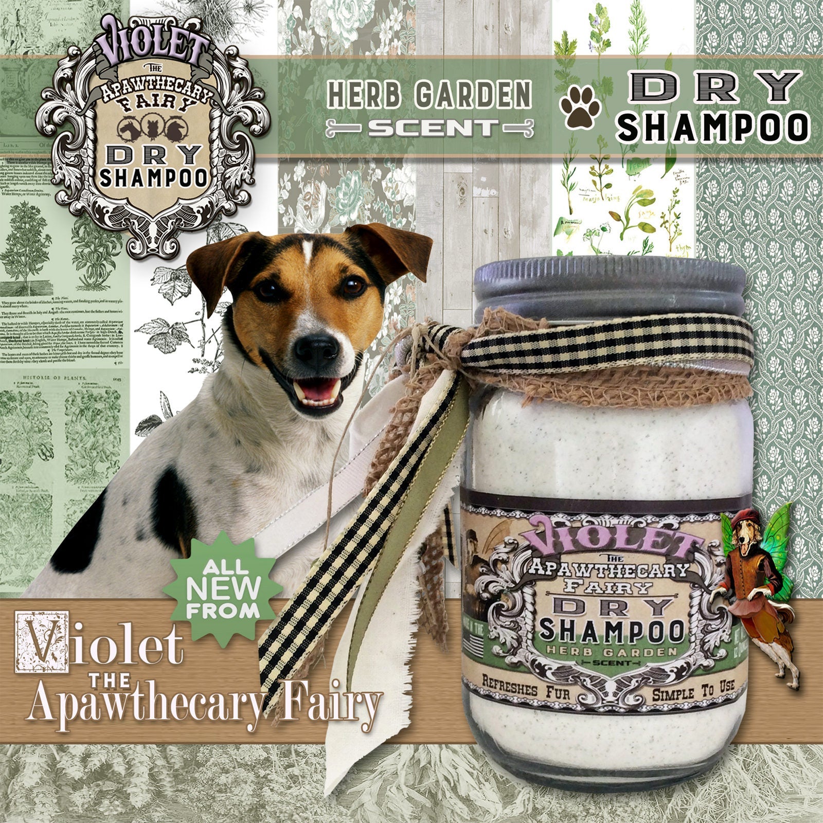 Violet the Apawthecary Fairy : (Herb Garden-Scented) Dry Shampoo For Dogs ! - LEAGUE OF CRAFTY CANINES
