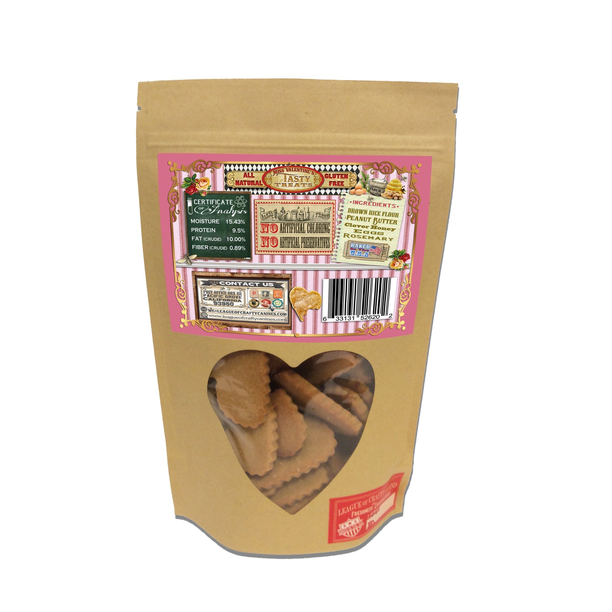 Sweet Hearts : Clover Honey + Peanut Butter - All Natural, Gluten Free Dog Cookies - LEAGUE OF CRAFTY CANINES
