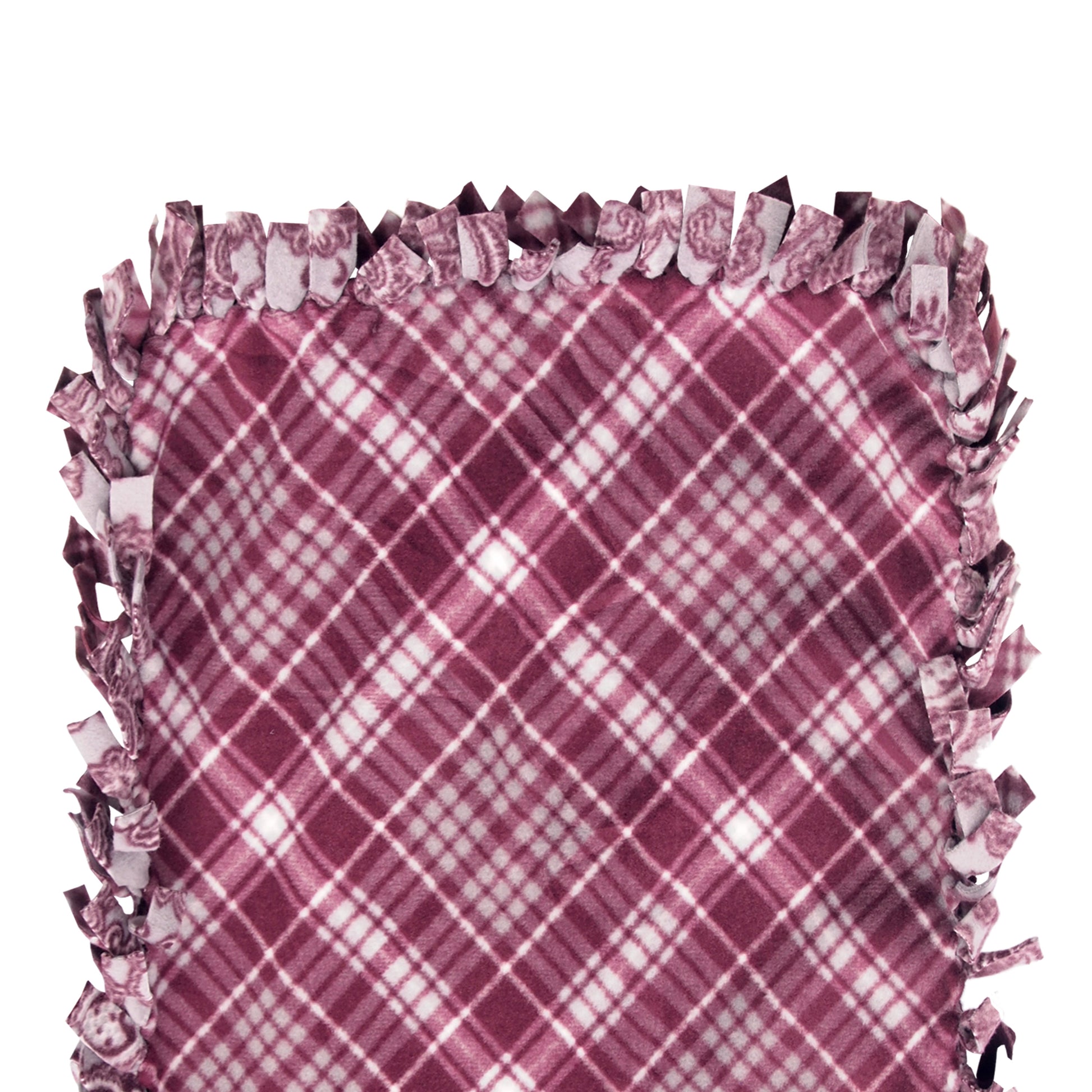 Reversible, 2-Sided Fleece Stroller/Crate Dog Blanket : Burgundy + Gray, Paisley w. matching Plaid back 24" x 28" - LEAGUE OF CRAFTY CANINES