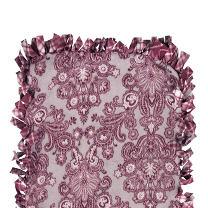 Reversible, 2-Sided Fleece Stroller/Crate Dog Blanket : Burgundy + Gray, Paisley w. matching Plaid back 24" x 28" - LEAGUE OF CRAFTY CANINES
