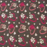 Reversible, 2-Sided Fleece Stroller/Crate Dog Blanket : Gray + Pink, Hearts and Paws w. Light Pink back  27" x 32" - LEAGUE OF CRAFTY CANINES