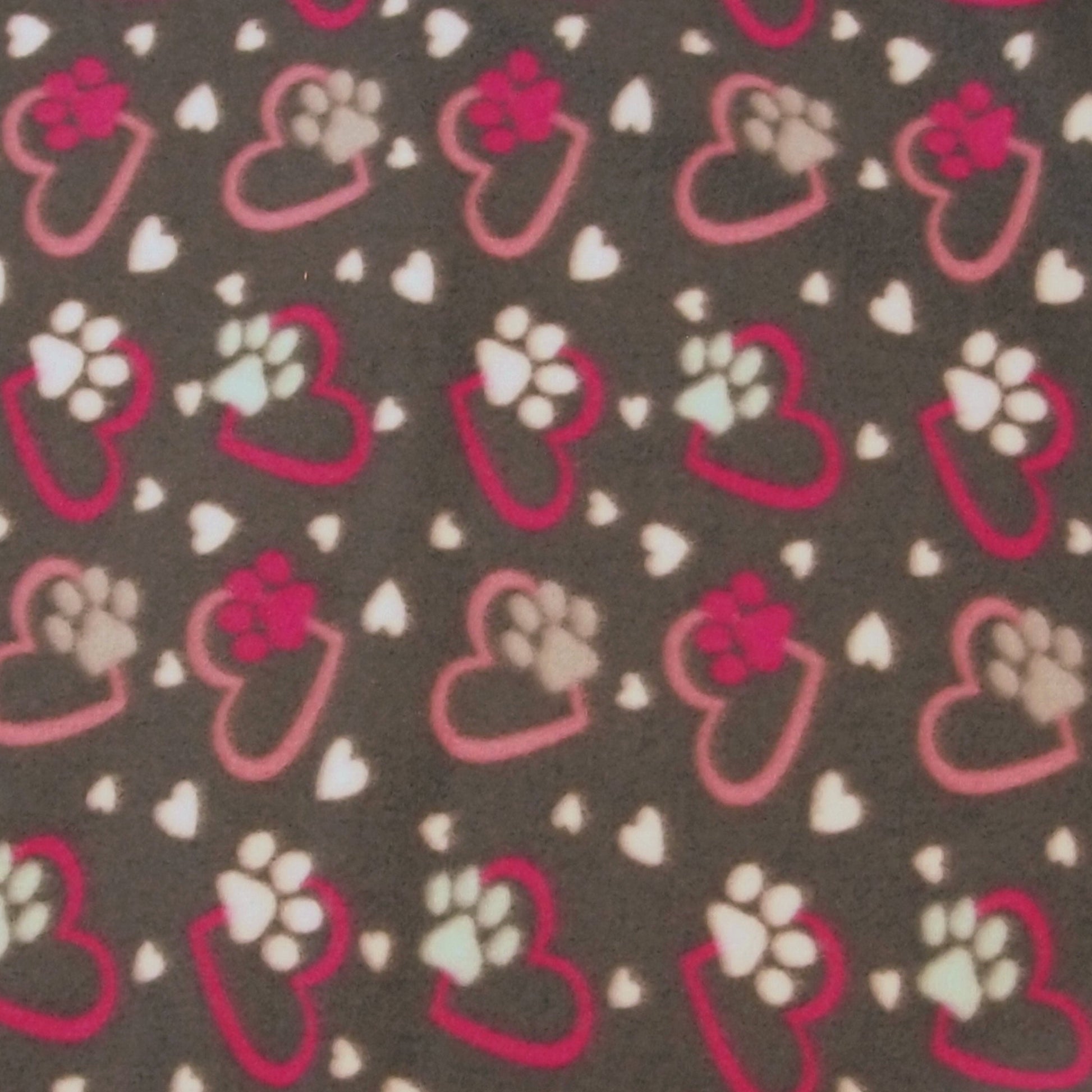 Reversible, 2-Sided Fleece Stroller/Crate Dog Blanket : Gray + Pink, Hearts and Paws w. Hot Pink back  27" x 29" - LEAGUE OF CRAFTY CANINES