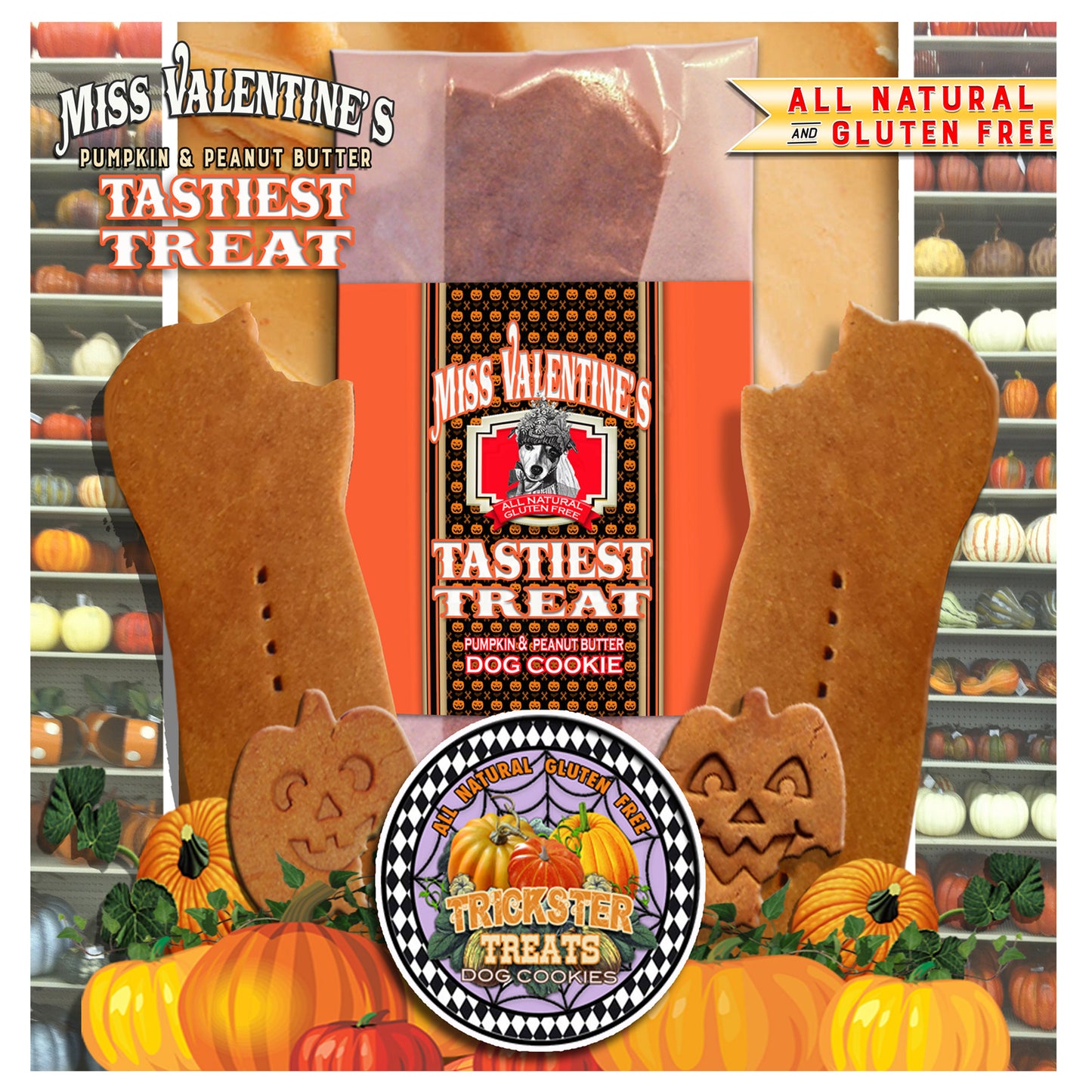 BOGO50% OFFER! Trickster Treat Pumpkin & Peanut Butter - All Natural, Gluten Free Single Serving Dog Cookie - LEAGUE OF CRAFTY CANINES