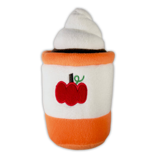 Pumpkin Spice Latte Dog Toy (zippy paws) : light orange & white - squeaker - LEAGUE OF CRAFTY CANINES