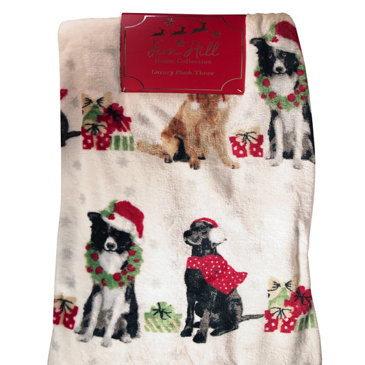 Fern Hill Blanket : Dogs with Gifts Christmas Throw - 50 x 60 - reversible