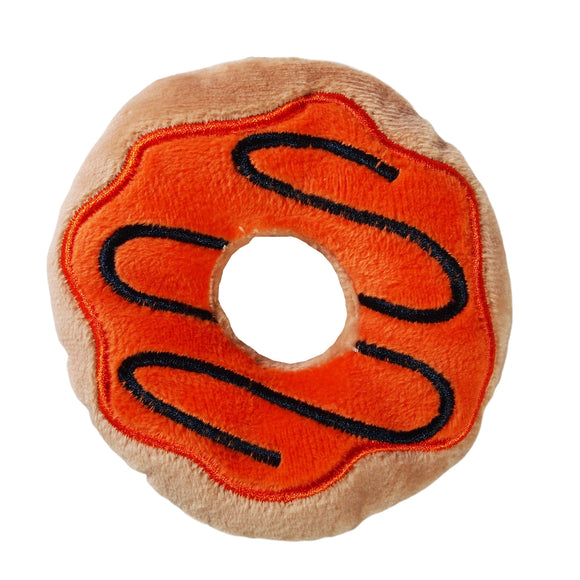 Dog Toy : Small Halloween Donut  - Orange & Black Topping - Plush Squeaker Toy - LEAGUE OF CRAFTY CANINES