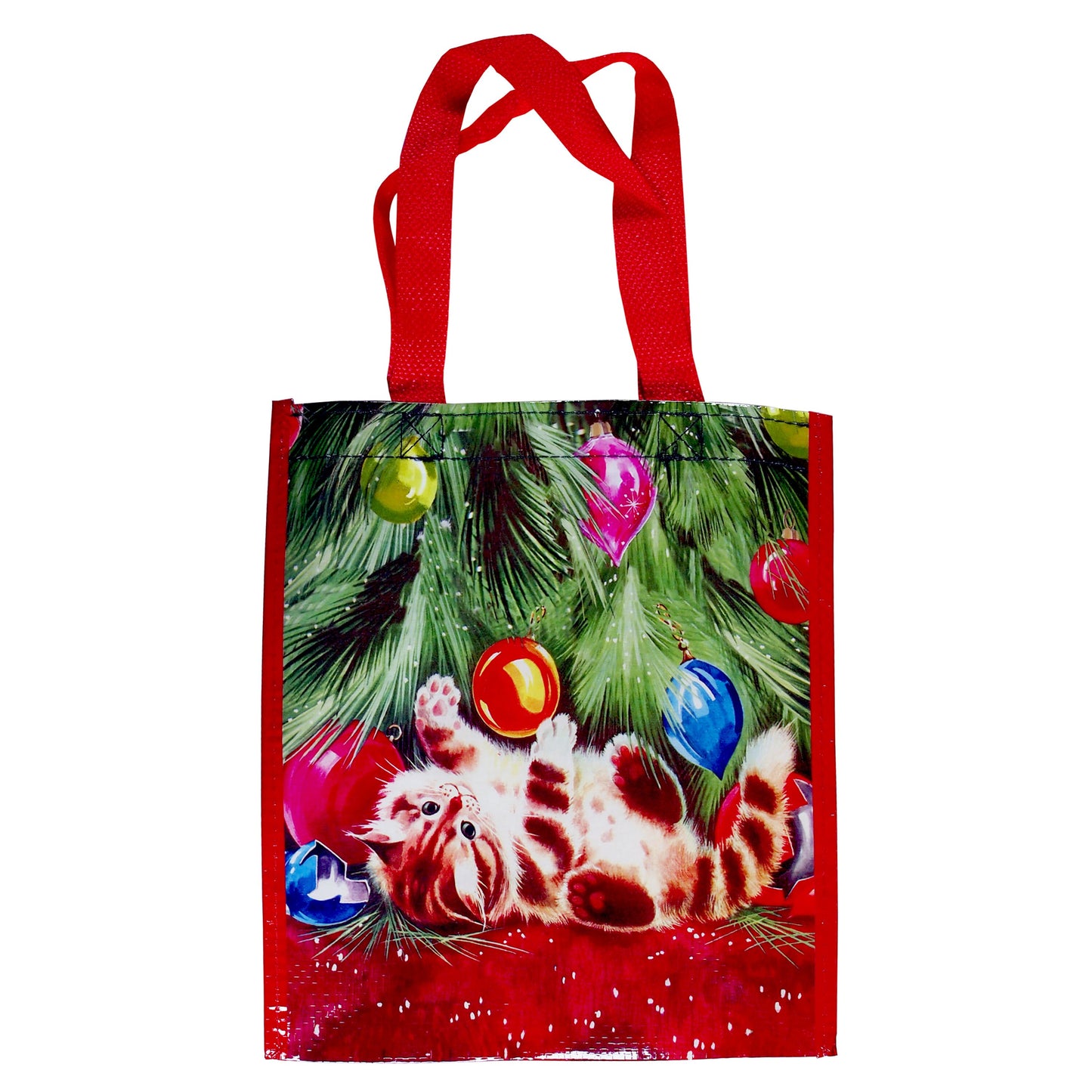Small Reusable Eco Friendly Christmas Shopping/Gift Bag - Kitten Under A Tree