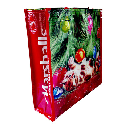 Small Reusable Eco Friendly Christmas Shopping/Gift Bag - Kitten Under A Tree