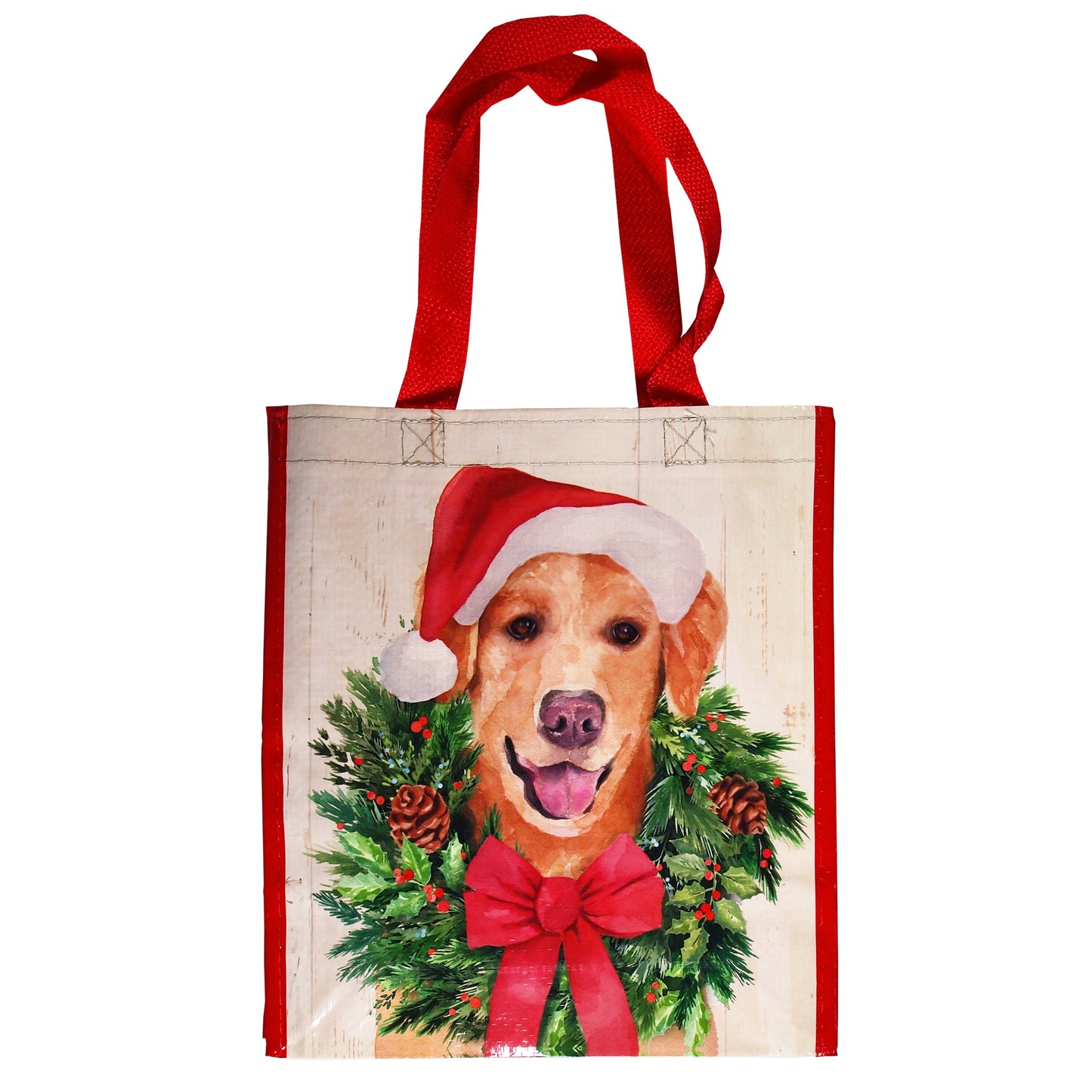 Small Reusable Eco Friendly Christmas Shopping/Gift Bag - Golden Retriever Santa - dogs