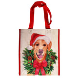 Small Reusable Eco Friendly Christmas Shopping/Gift Bag - Golden Retriever Santa - dogs