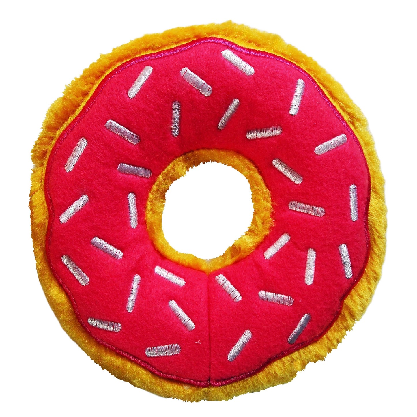 Dog Toy : Donut with Sprinkles Plush Squeaker Toy - Hot Pink - LEAGUE OF CRAFTY CANINES