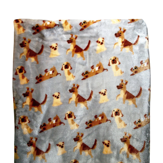 Oversized Luxury Velvet Throw Blanket: Gray - Illustrated Dogs - 50 x 70 - LEAGUE OF CRAFTY CANINES