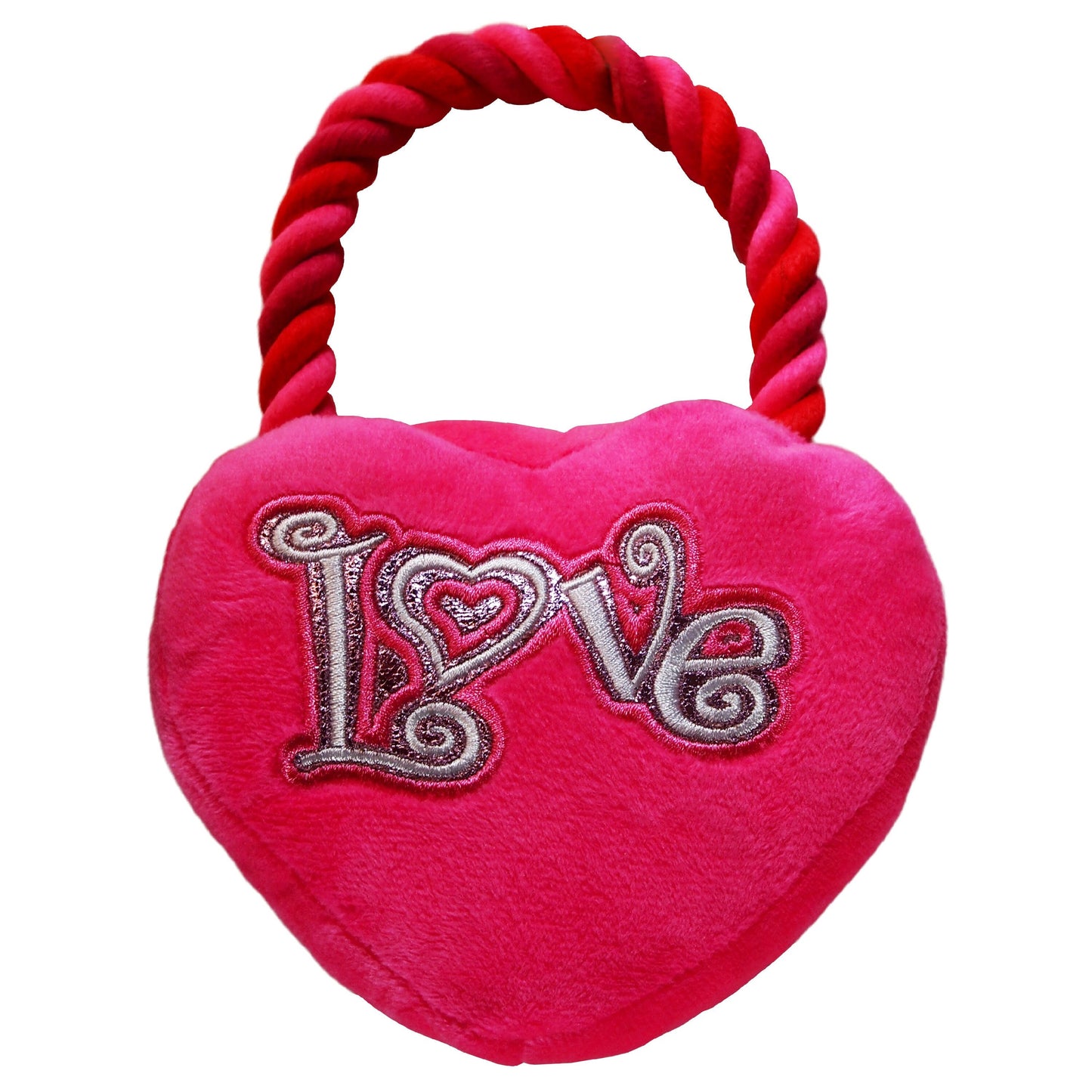 Looped Rope and Plush Heart Pull Toy - pink dog plaything - LEAGUE OF CRAFTY CANINES