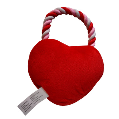 Looped Rope and Plush Heart Pull Toy - red dog plaything - LEAGUE OF CRAFTY CANINES