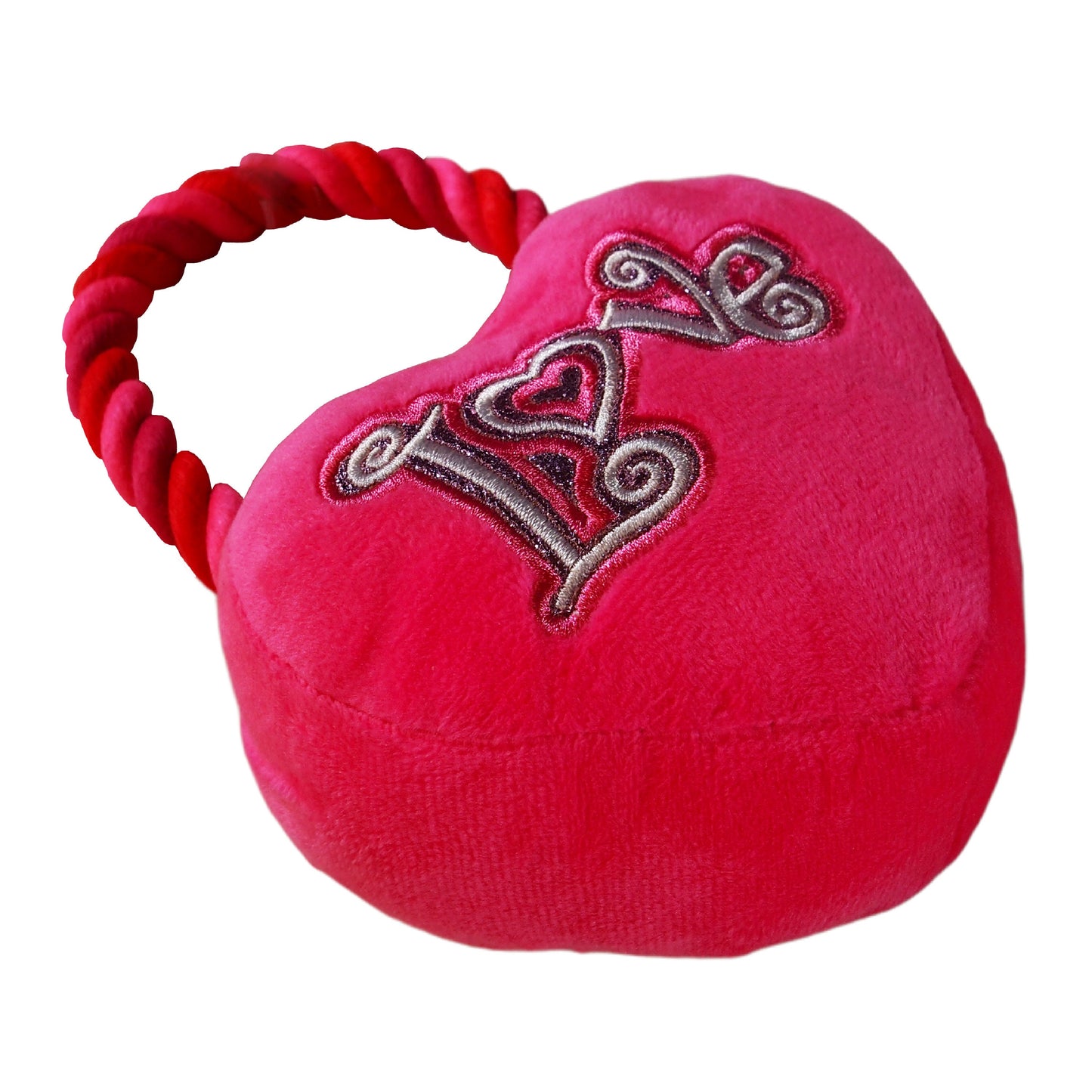 Looped Rope and Plush Heart Pull Toy - pink dog plaything - LEAGUE OF CRAFTY CANINES
