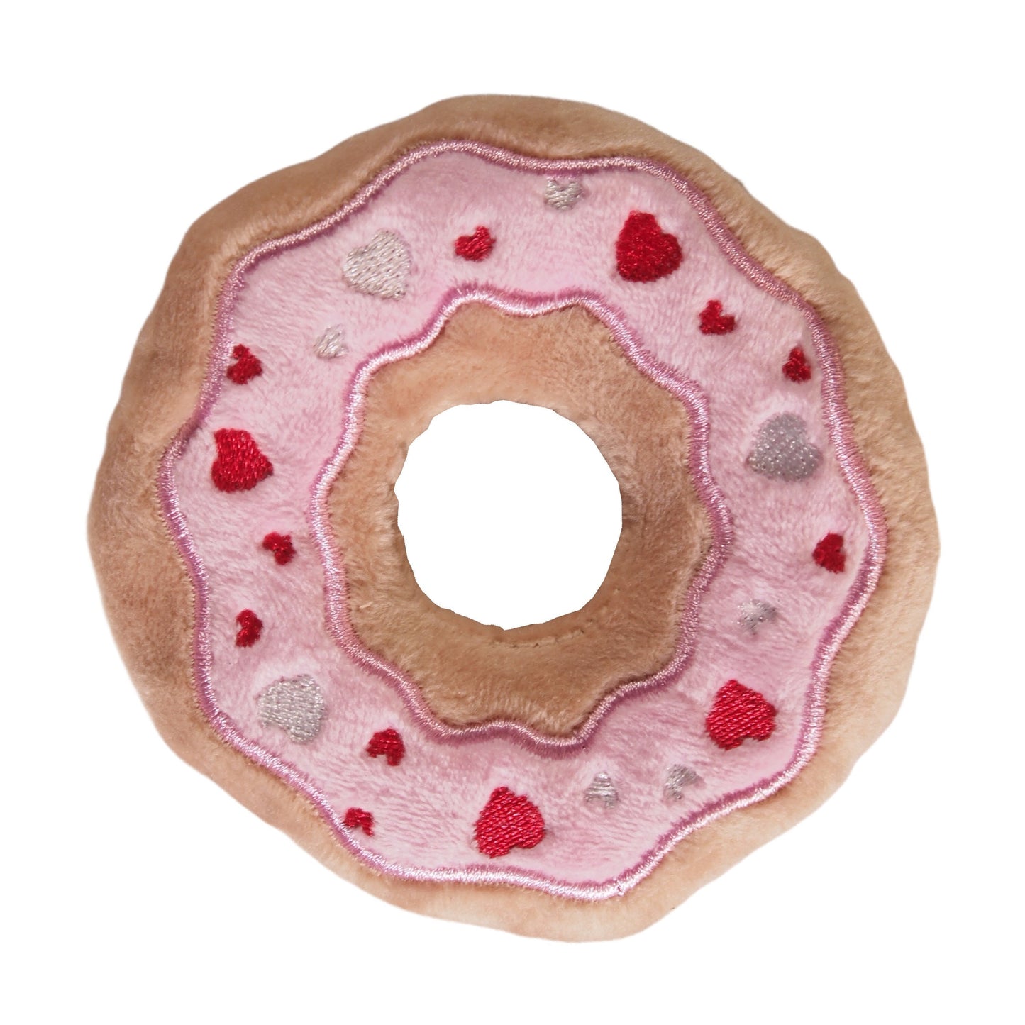 Dog Toy : Pink Donut with Heart Sprinkles - small plush - LEAGUE OF CRAFTY CANINES
