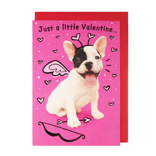 Valentine's Day Card : "Just A Little Valentine ..." - Frenchie Puppy - LEAGUE OF CRAFTY CANINES
