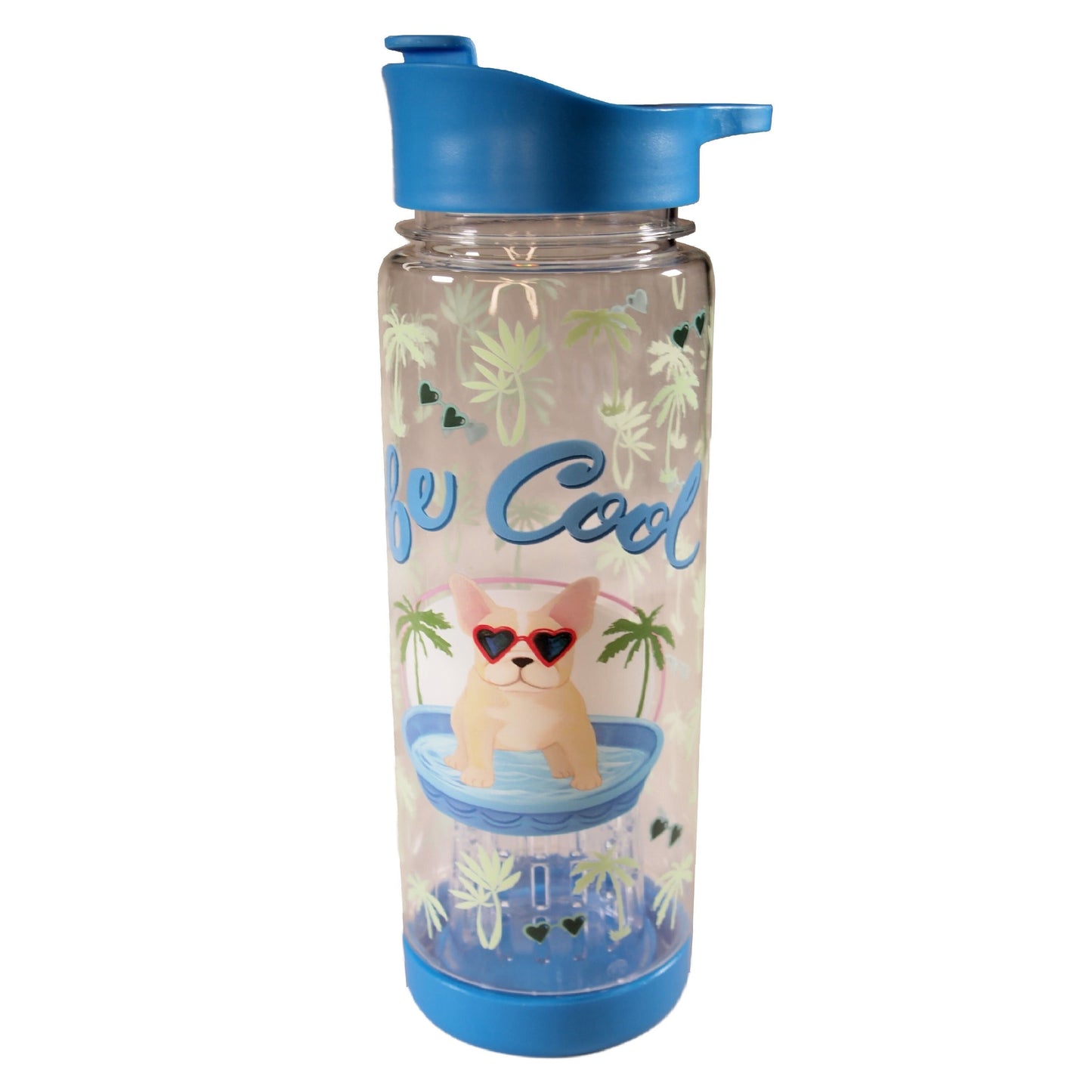 Molly & Rex : "Be Cool" Hydration Bottle with Infuser - eco friendly - Frenchie with Heart Sunglasses