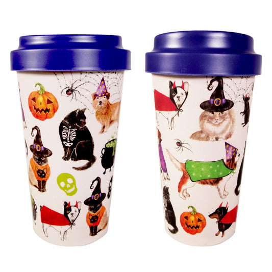 Dog and Cat Themed Travel Cup : Dogs and Cats in Halloween Costumes! - BPA Free
