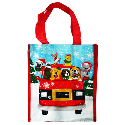 Small Sized Christmas Gift Bag : Doggie Pals in a Bus - holiday gift giving